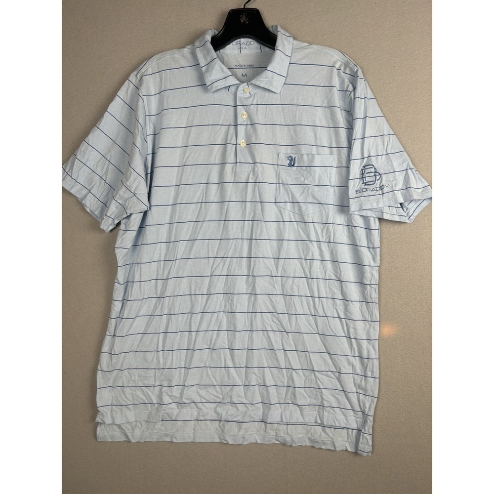 B Draddy Men's Shirt Golf Medium Blue Stripe Cotton Spandex